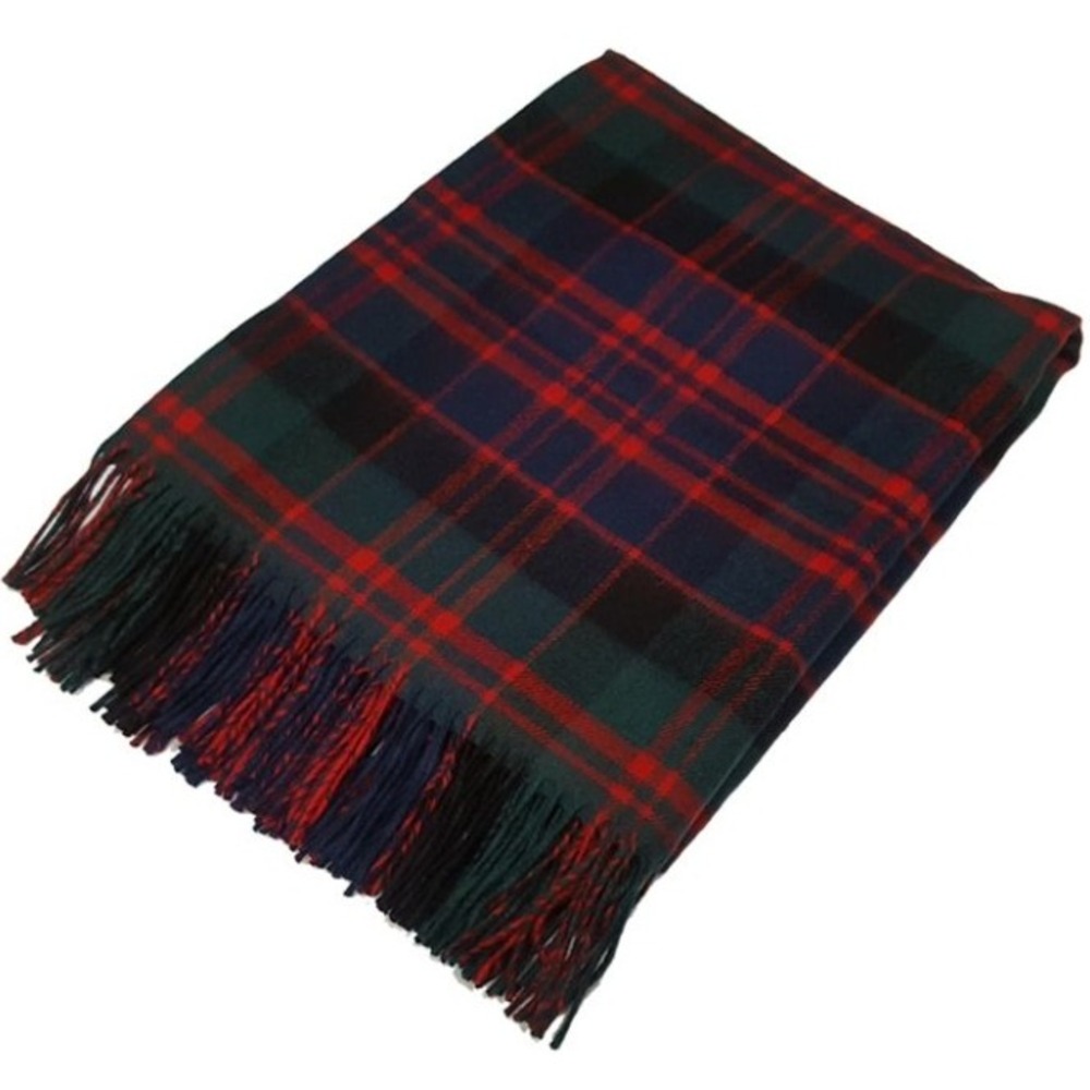 Kinloch Anderson Wool Tartan Plaid Throw Blanket Red Green Navy Fringe 59x72